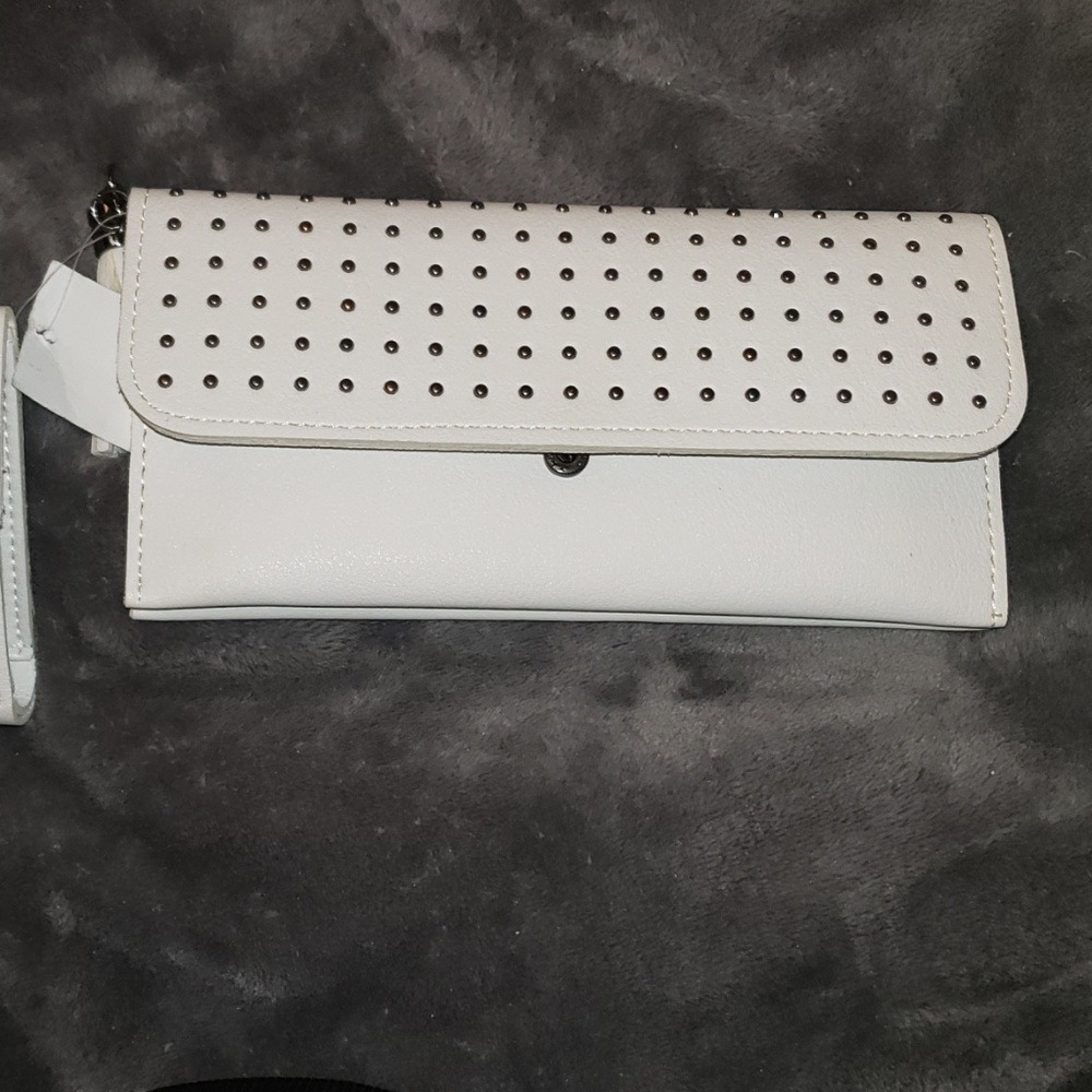 studded white clutch & wallet snap close